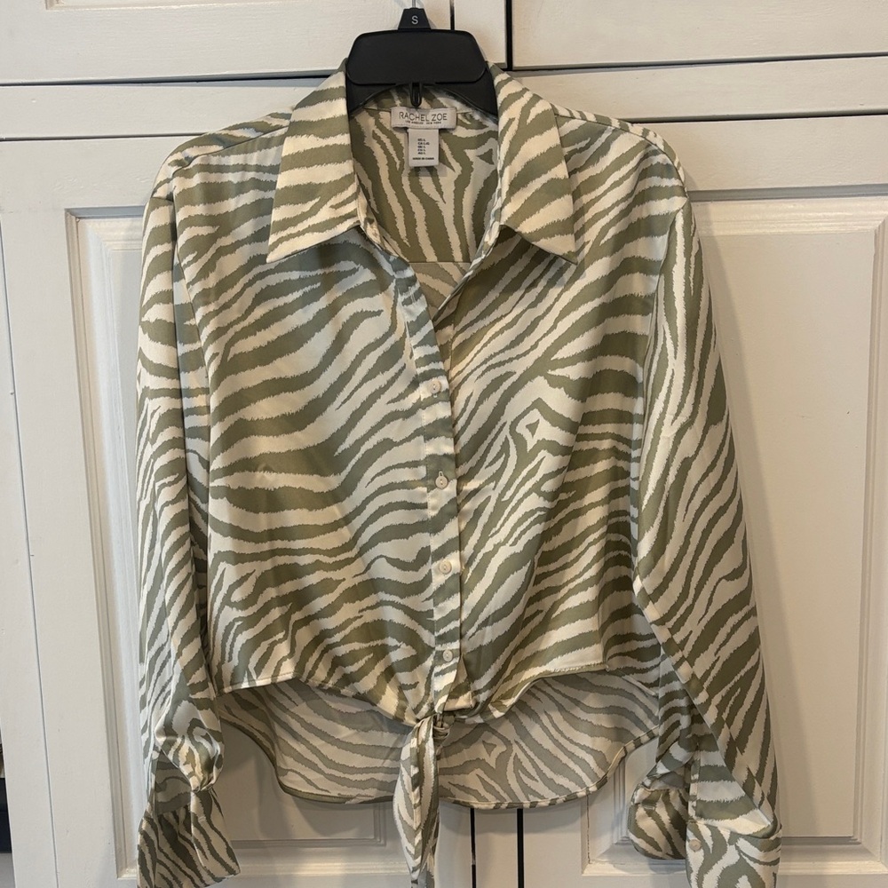 Rachel Zoe Sage Green and White Zebra Print Shirt